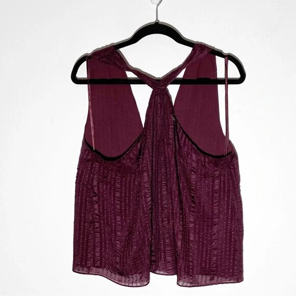 New Frame Draped Textured Silk Halter Top in Cabernet Purple size XL - Picture 2 of 5